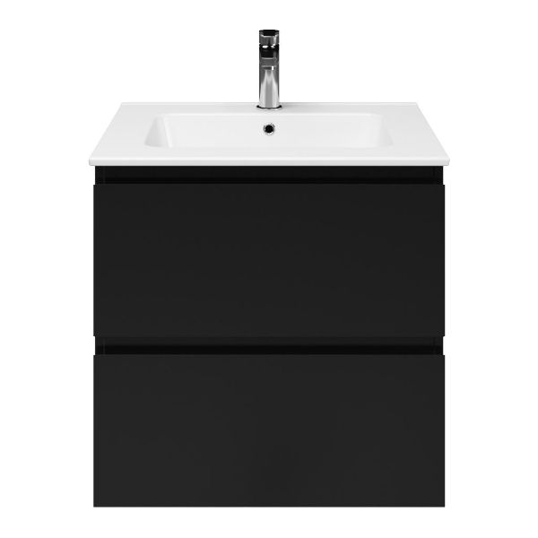 Zoutelande badmeubel 60 cm zwart mat met keramische Quadra wastafel wit glans
