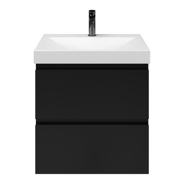Zoutelande badmeubel 60 cm zwart mat met keramische Rockanje wastafel wit mat, 1 kraangat
