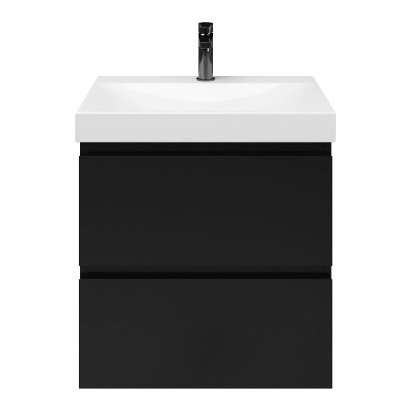 Zoutelande badmeubel 60 cm zwart mat met keramische Rockanje wastafel wit glans, 1 kraangat