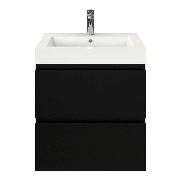 Zoutelande badmeubel 60 cm zwart mat met polystone Cadzand wastafel wit glans, 1 kraangat, 66 cm hoog