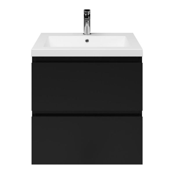 Zoutelande badmeubel 60 cm zwart mat met polystone Cadzand wastafel wit mat