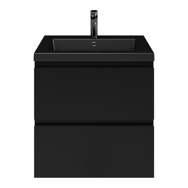 Zoutelande badmeubel 60 cm zwart mat met polystone Cadzand wastafel zwart mat, 1 kraangat
