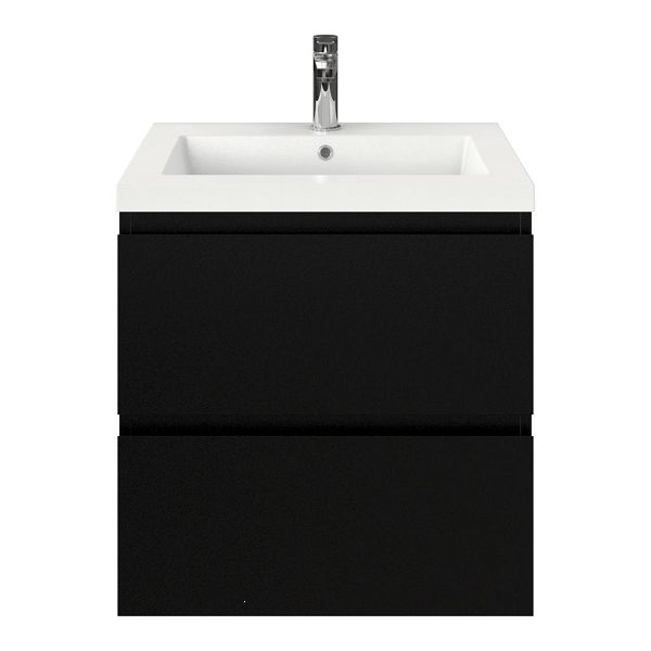 Zoutelande badmeubel 60 cm zwart mat met polystone Cadzand wastafel wit glans, 1 kraangat, 62 cm hoog