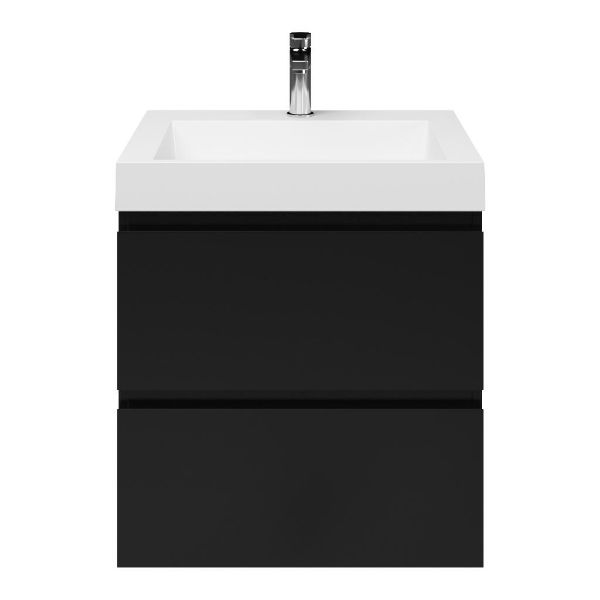 Zoutelande badmeubel 60 cm zwart mat met polystone Haamstede wastafel wit glans, 1 kraangat
