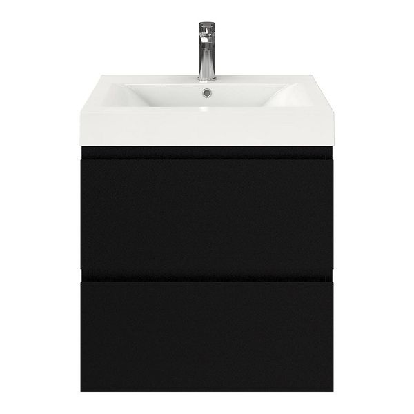 Zoutelande badmeubel 60 cm zwart mat met polystone Wave wastafel wit glans