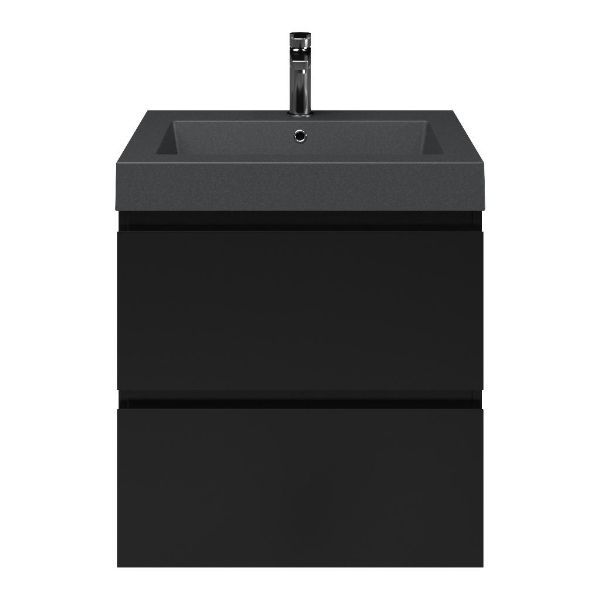 Zoutelande badmeubel 60 cm zwart mat met quartz Cadzand-Q wastafel grijs mat, 1 kraangat