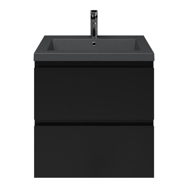 Zoutelande badmeubel 60 cm zwart mat met quartz Cadzand-Q wastafel grijs mat, 1 kraangat
