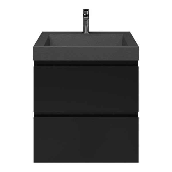 Zoutelande badmeubel 60 cm zwart mat met quartz Haamstede-q wastafel grijs mat