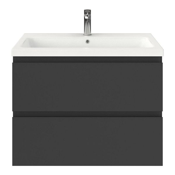 Zoutelande badmeubel 80 cm antraciet mat met keramische Dishoek wastafel wit mat