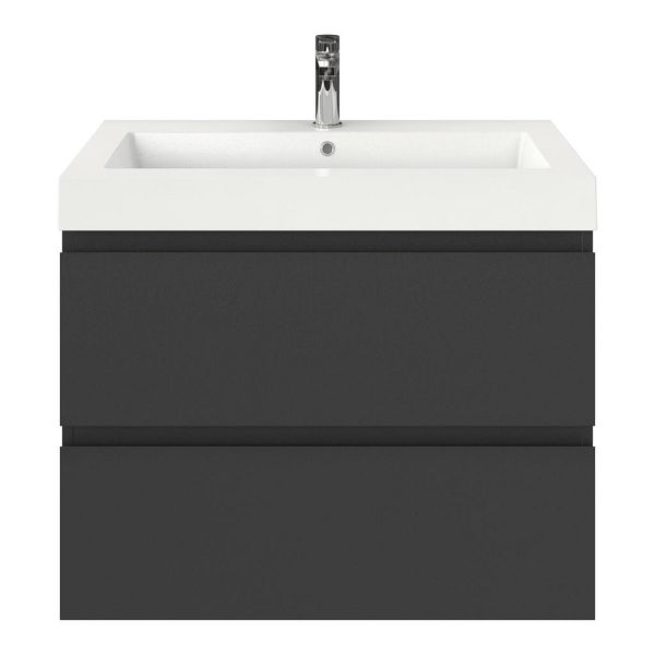 Zoutelande badmeubel 80 cm antraciet mat met polystone Cadzand wastafel wit glans