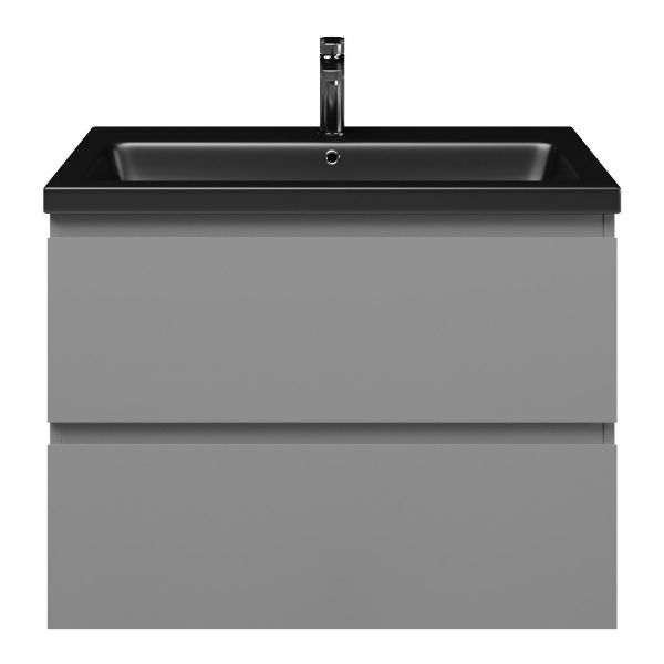 Zoutelande badmeubel 80 cm licht grijs met keramische Dishoek wastafel zwart mat, 1 kraangat