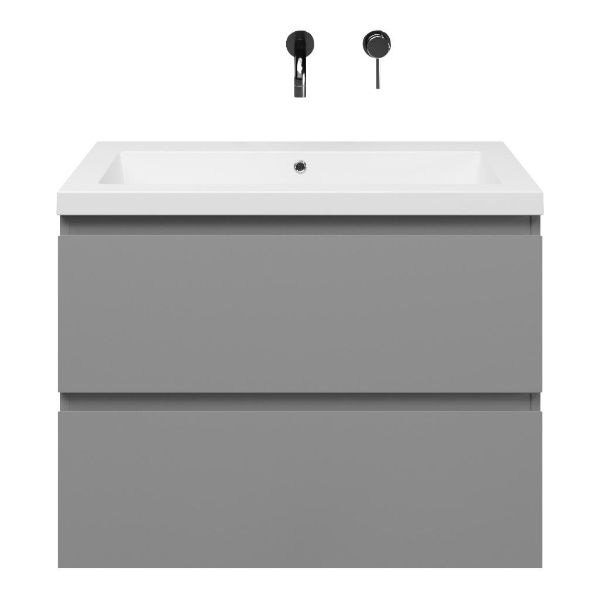 Zoutelande badmeubel 80 cm licht grijs met polystone Cadzand wastafel wit glans, zonder kraangat