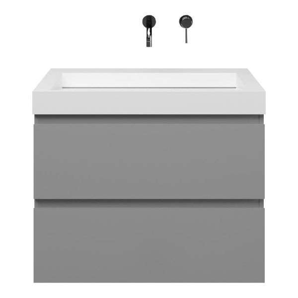 Zoutelande badmeubel 80 cm licht grijs met solid surface Solid wastafel wit mat
