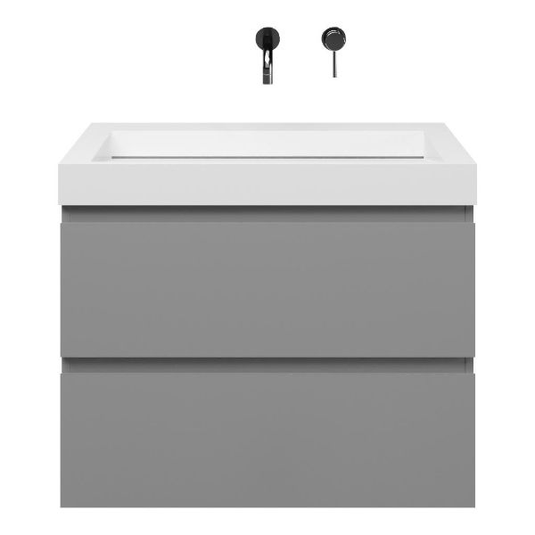 Zoutelande badmeubel 80 cm licht grijs met solid surface Solid wastafel wit glans