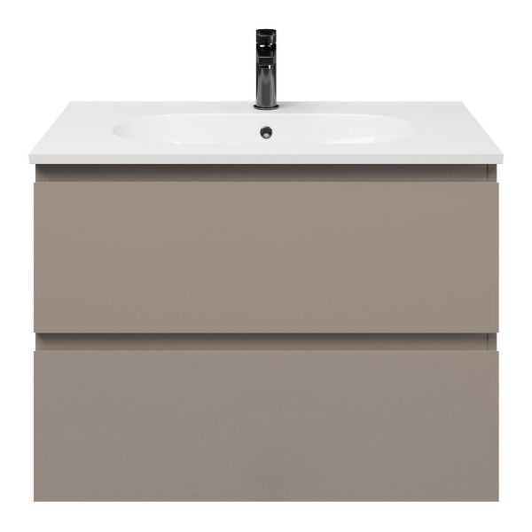 Zoutelande badmeubel 80 cm taupe met keramische Ellemeet wastafel wit glans