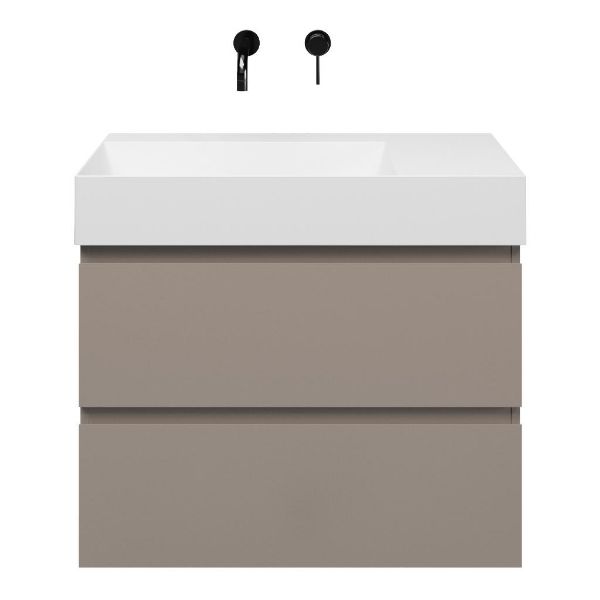 Zoutelande badmeubel 80 cm taupe met keramische Marken wastafel links wit glans