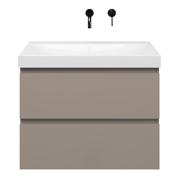 Zoutelande badmeubel 80 cm taupe met keramische Rockanje wastafel wit glans