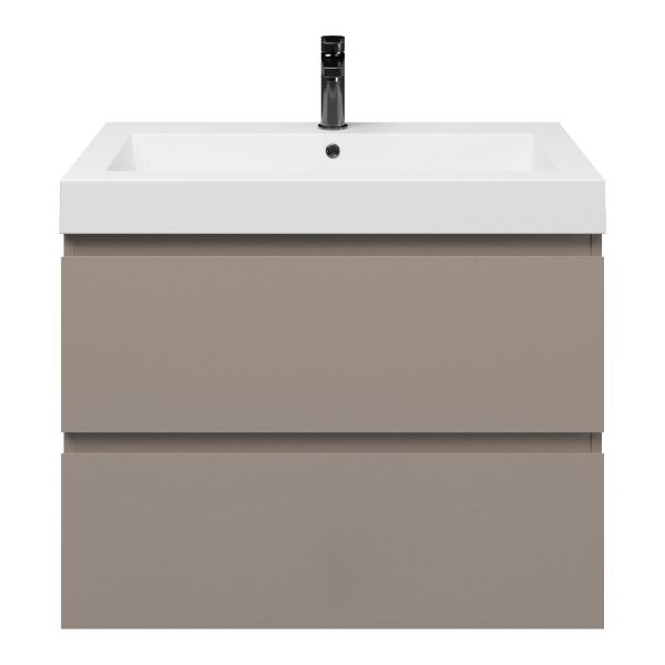 Zoutelande badmeubel 80 cm taupe met polystone Cadzand wastafel wit glans