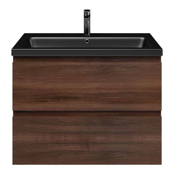Zoutelande badmeubel 80 cm walnoot met keramische Dishoek wastafel zwart mat, 1 kraangat