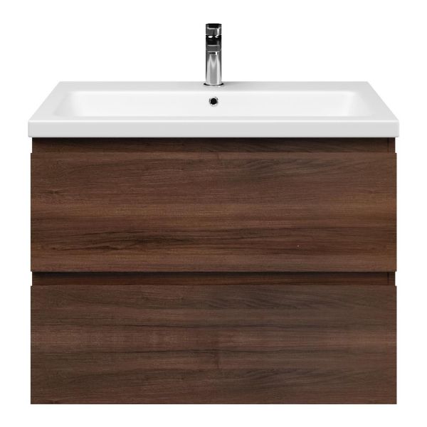 Zoutelande badmeubel 80 cm walnoot met keramische Dishoek wastafel wit mat, 1 kraangat