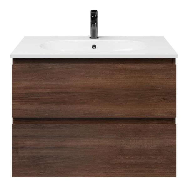 Zoutelande badmeubel 80 cm walnoot met keramische Ellemeet wastafel wit glans