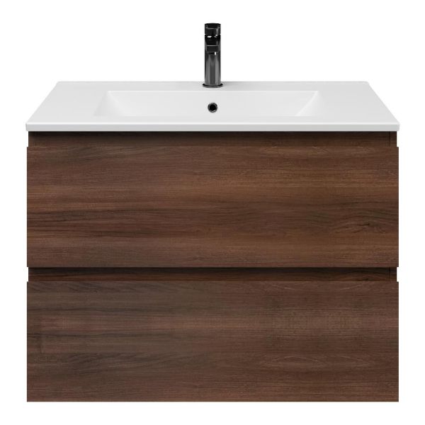 Zoutelande badmeubel 80 cm walnoot met keramische Huisduinen wastafel wit mat