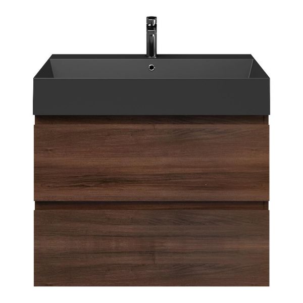 Zoutelande badmeubel 80 cm walnoot met keramische Marken wastafel zwart mat, 1 kraangat