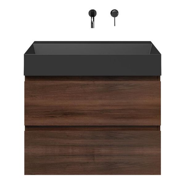 Zoutelande badmeubel 80 cm walnoot met keramische Marken wastafel zwart mat, zonder kraangat