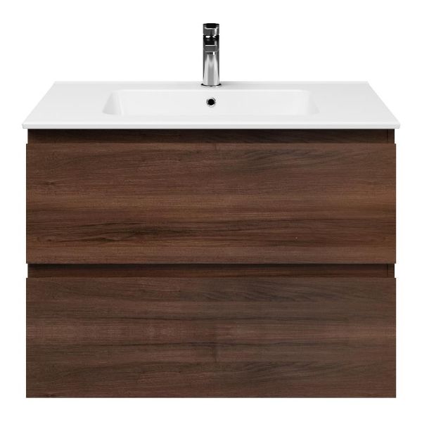 Zoutelande badmeubel 80 cm walnoot met keramische Quadra wastafel wit glans