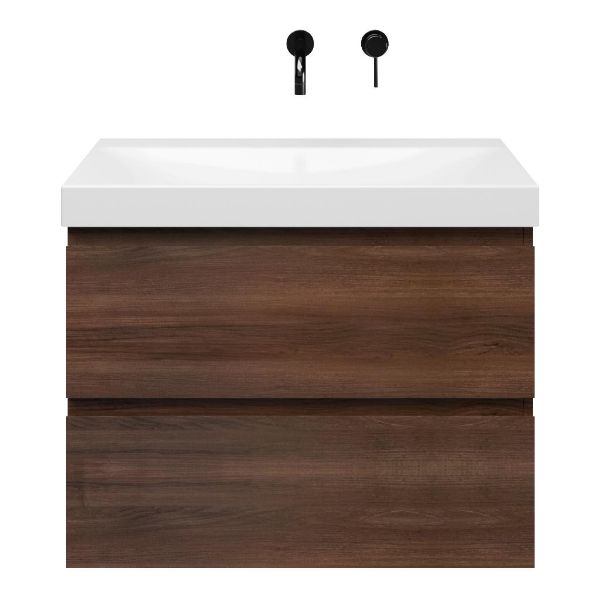 Zoutelande badmeubel 80 cm walnoot met keramische Rockanje wastafel wit glans, zonder kraangat
