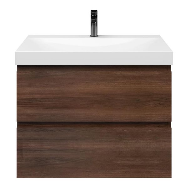 Zoutelande badmeubel 80 cm walnoot met keramische Rockanje wastafel wit glans, 1 kraangat