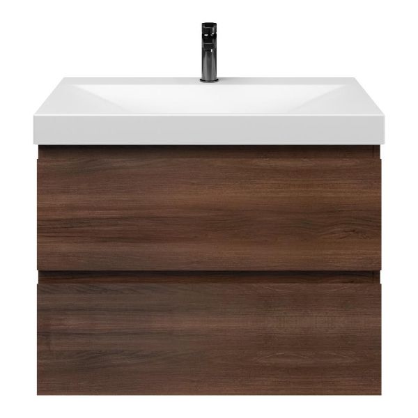 Zoutelande badmeubel 80 cm walnoot met keramische Rockanje wastafel wit mat, 1 kraangat