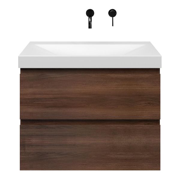 Zoutelande badmeubel 80 cm walnoot met keramische Rockanje wastafel wit mat, zonder kraangat