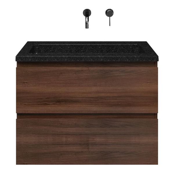 Zoutelande badmeubel 80 cm walnoot met natuurstenen Square wastafel shanxi black