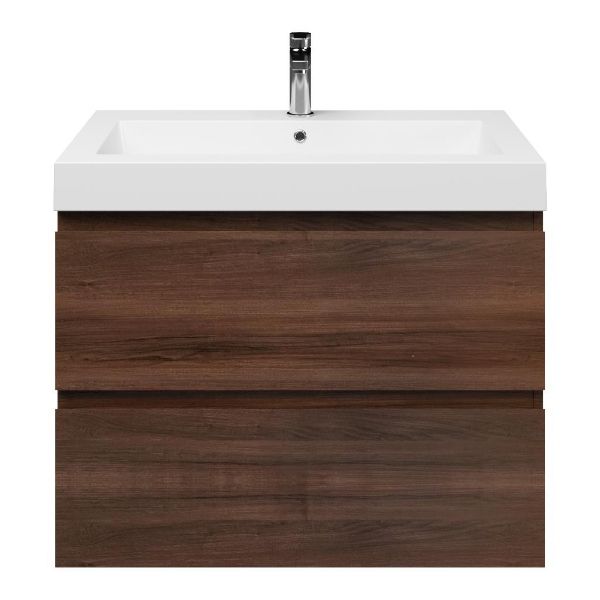Zoutelande badmeubel 80 cm walnoot met polystone Cadzand wastafel wit glans, 1 kraangat