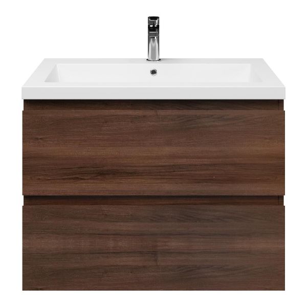 Zoutelande badmeubel 80 cm walnoot met polystone Cadzand wastafel wit glans, 1 kraangat