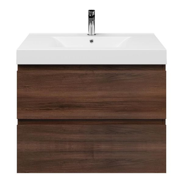 Zoutelande badmeubel 80 cm walnoot met polystone Wave wastafel wit glans