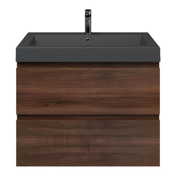 Zoutelande badmeubel 80 cm walnoot met quartz Cadzand-Q wastafel grijs mat, 1 kraangat