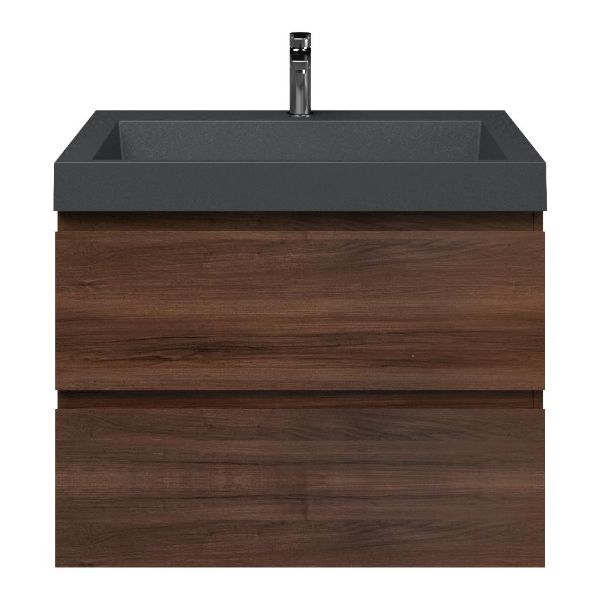 Zoutelande badmeubel 80 cm walnoot met quartz Haamstede-q wastafel grijs mat, 1 kraangat