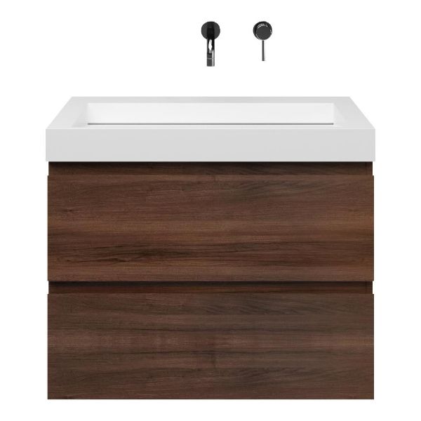Zoutelande badmeubel 80 cm walnoot met solid surface Solid wastafel wit mat