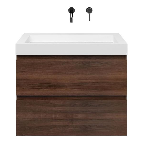 Zoutelande badmeubel 80 cm walnoot met solid surface Solid wastafel wit glans