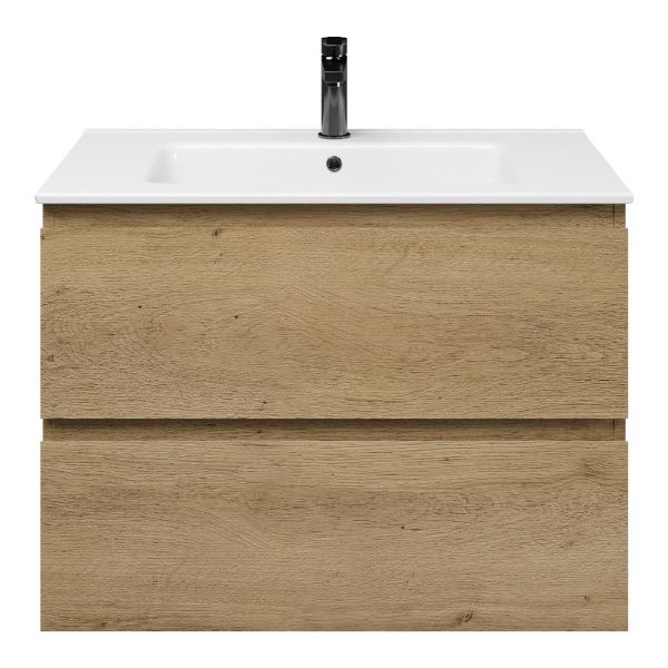Zoutelande badmeubel 80 cm warm eiken met keramische Callantsoog wastafel wit glans, 1 kraangat