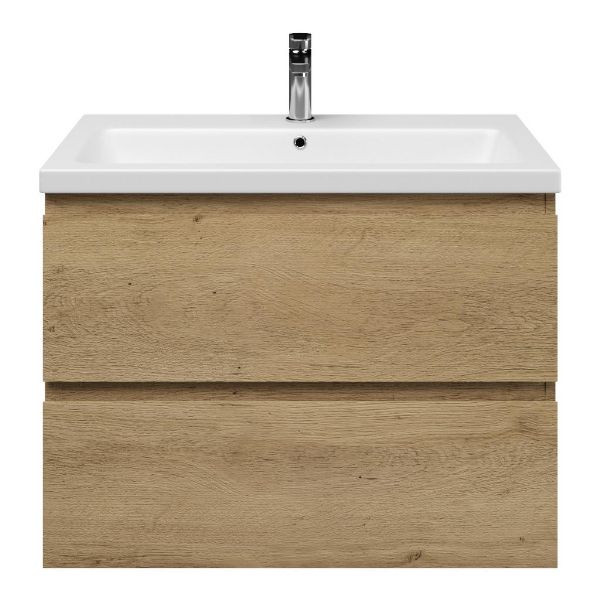 Zoutelande badmeubel 80 cm warm eiken met keramische Dishoek wastafel wit mat, 1 kraangat