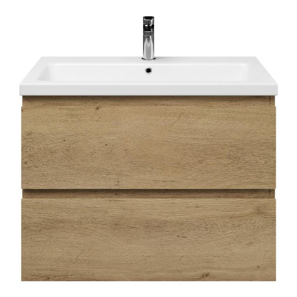 Zoutelande badmeubel 80 cm warm eiken met keramische Dishoek wastafel wit glans, 1 kraangat