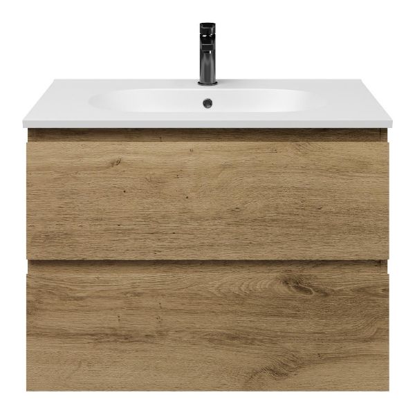Zoutelande badmeubel 80 cm warm eiken met keramische Ellemeet wastafel wit mat