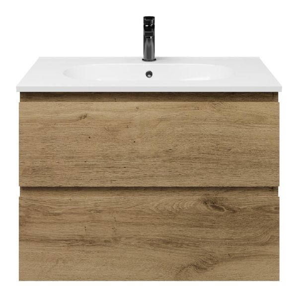 Zoutelande badmeubel 80 cm warm eiken met keramische Ellemeet wastafel wit glans