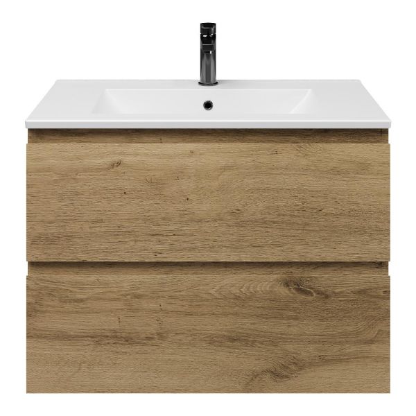 Zoutelande badmeubel 80 cm warm eiken met keramische Huisduinen wastafel wit mat