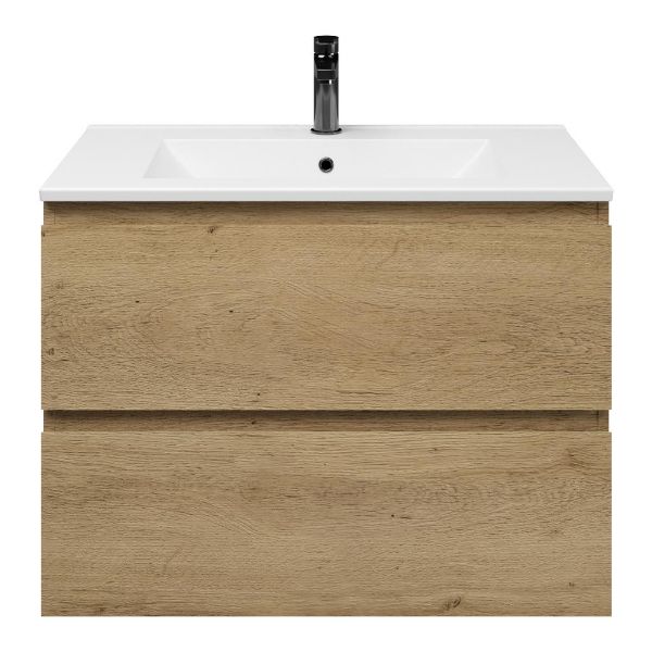 Zoutelande badmeubel 80 cm warm eiken met keramische Huisduinen wastafel wit glans