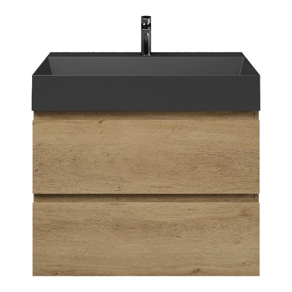 Zoutelande badmeubel 80 cm warm eiken met keramische Marken wastafel zwart mat, 1 kraangat