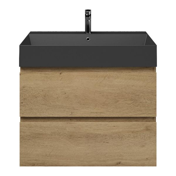 Zoutelande badmeubel 80 cm warm eiken met keramische Marken wastafel zwart mat, 1 kraangat